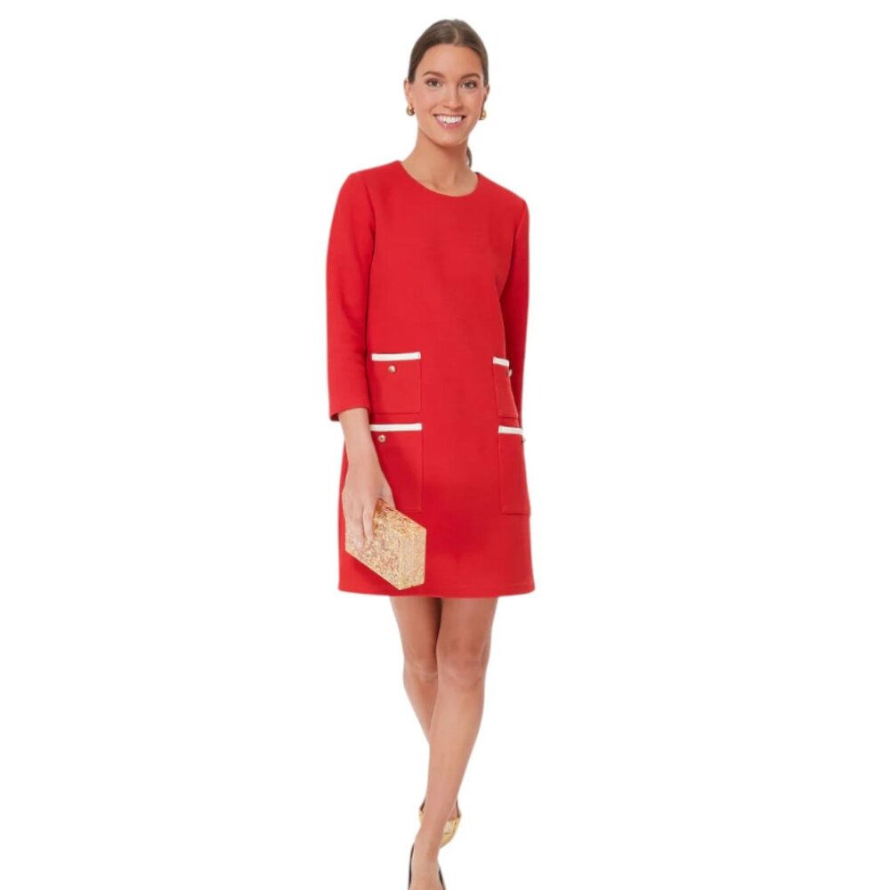 Tuckernuck Red Francoise 3/4 Sleeve Mod Preppy Mini Dress Women's Size Small